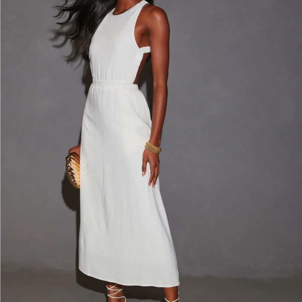 VICI White Midi Linen Dress